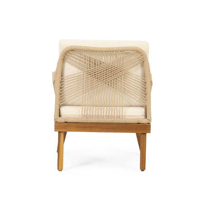 Hueber 4‑Piece Acacia Wood Outdoor Chat Set with Rope Detailing & Water‑Resistant Cushions