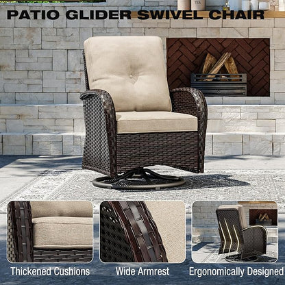 Joyside 5-Piece Outdoor Wicker Patio Set – 360° Swivel Glider Chairs with Beige Cushions