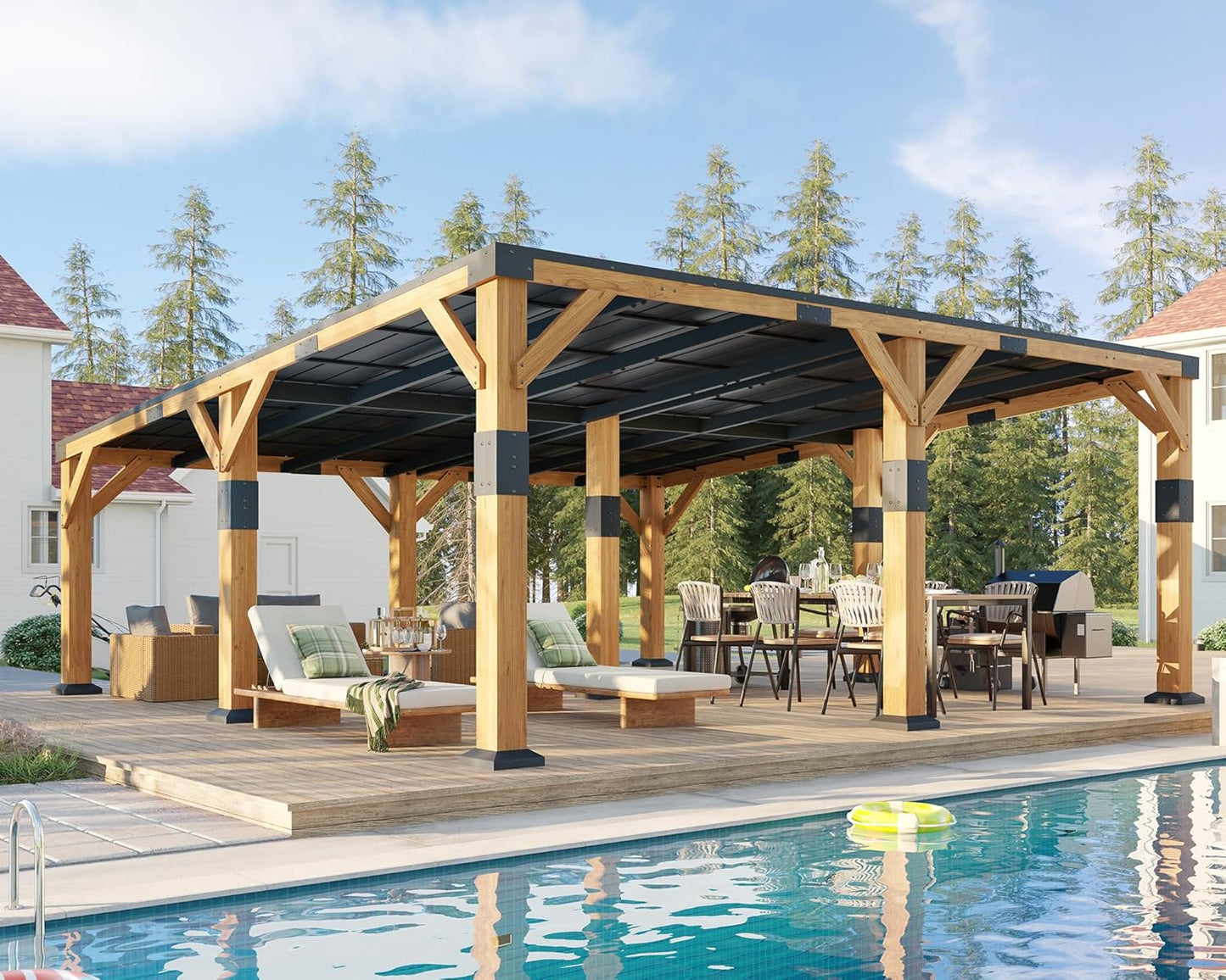 20' X 20' Cedar Wood Gazebo with Sloped Galvanized Steel Roof