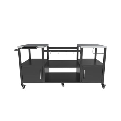 Outdoor Grill Table for Big Egg‑Style BBQ with Metal & Stainless Steel Cart and Storage — Black/Silver