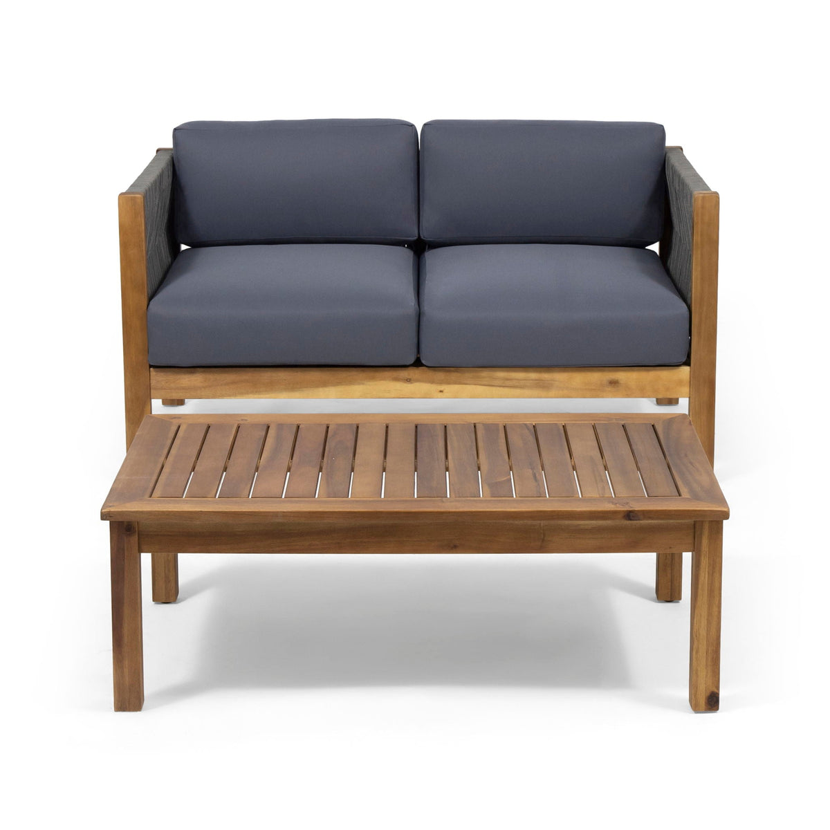 Charlotte Acacia Wood & Rope Outdoor Chat Set with Cushions – 4‑Piece