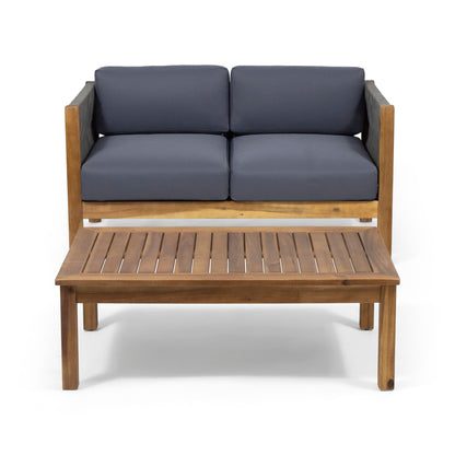 Charlotte Acacia Wood & Rope Outdoor Chat Set with Cushions – 4‑Piece