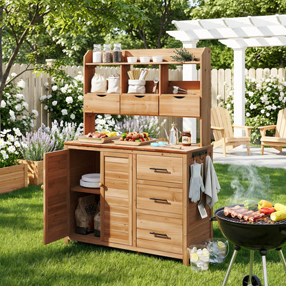 TOPMAX 65" Farmhouse Wooden Garden Potting Bench – 6 Drawers, Storage Cabinet & Adjustable Shelf