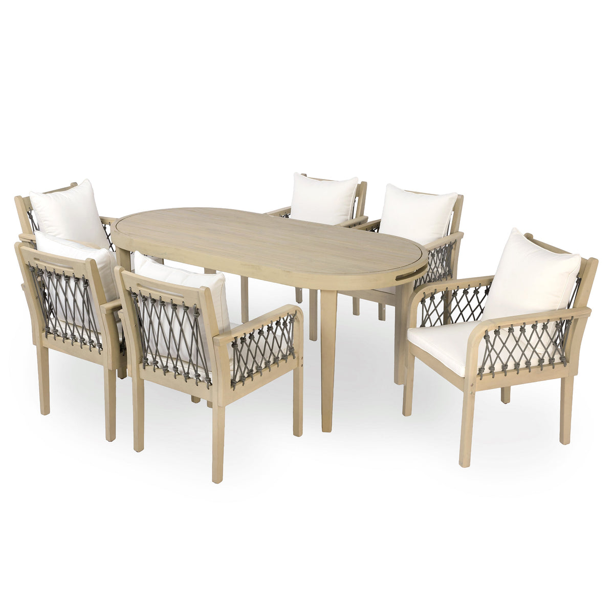 7‑Piece Acacia Wood Outdoor Dining Set with Rope‑Woven Armchairs