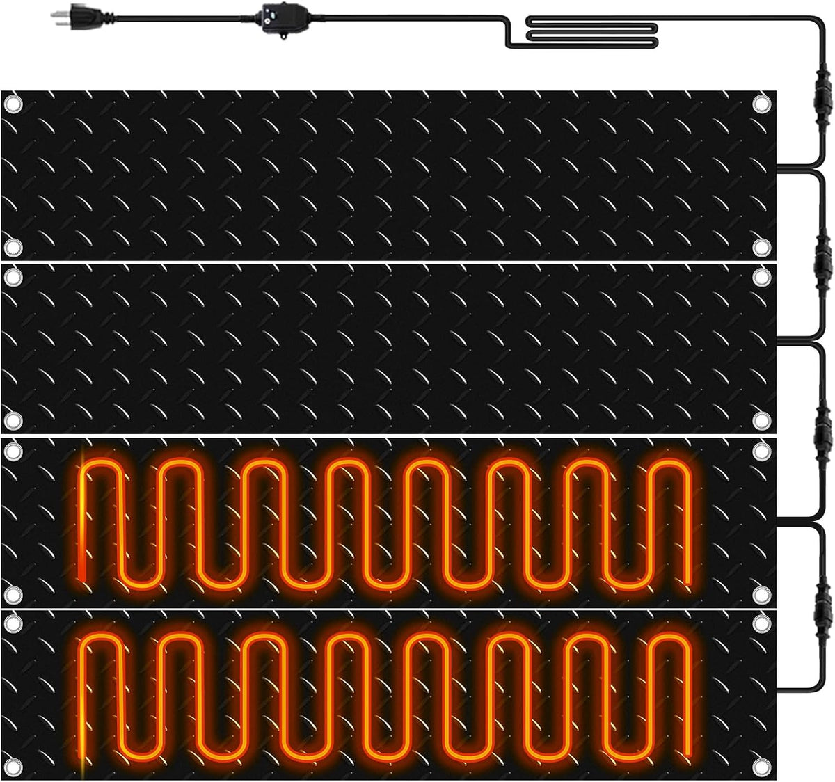 4 Pcs Heated Snow Melting Mats Outdoor, 10 X 30 in Winter Anti-Slip Heated Rubber Mat for Walkways Decks and Sidewalks, Electric Snow and Ice Melting Pads Connection with 9.84 Ft Power Cord
