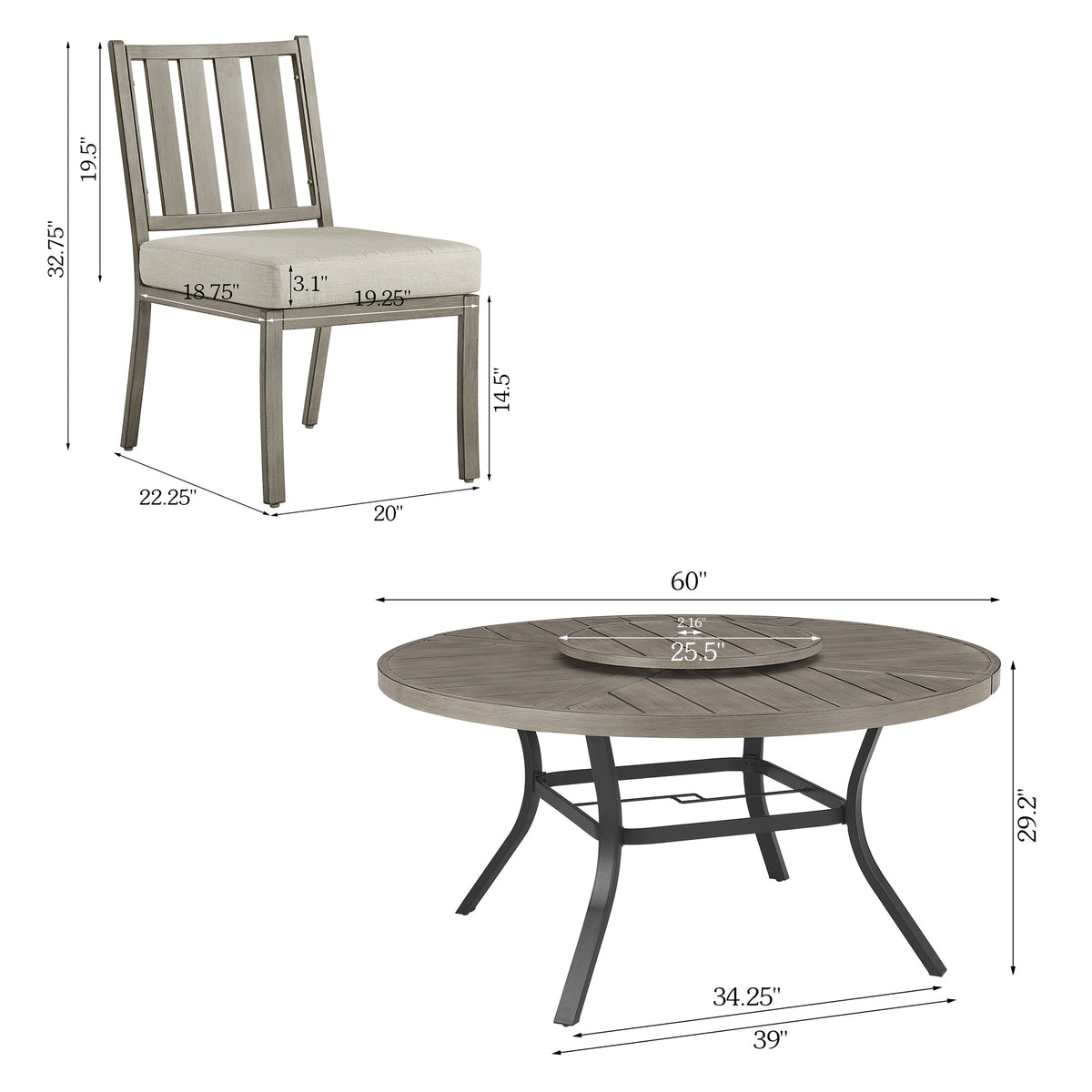 Azur Patio Round Dining Table Sets With Armless Chair And Sunbrella® Cushions