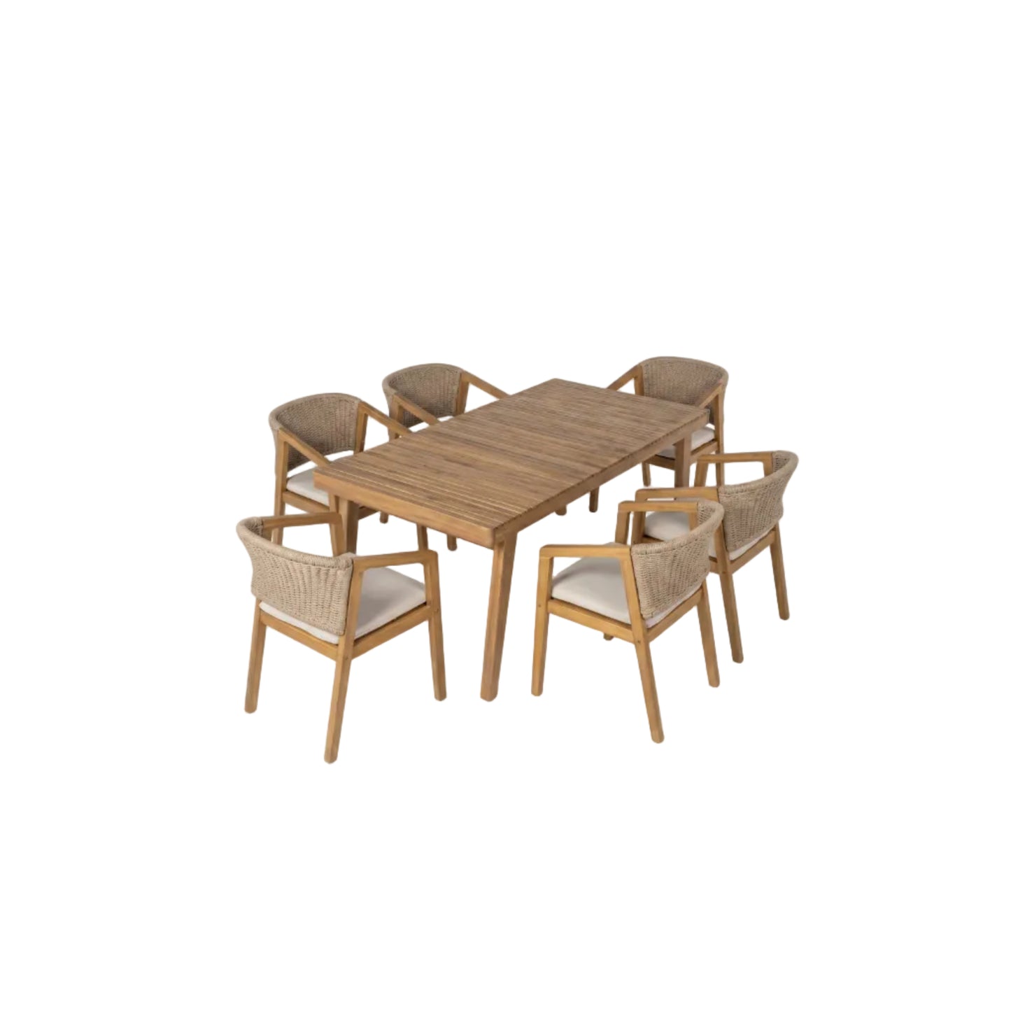7-Piece Outdoor Acacia Wood Dining Set, 69" Rectangular Patio Table & 6 Mix