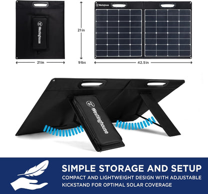 Westinghouse Portable 100W Solar Panel for Portable Power Stations, Iphone, Ipad, Tablets, Laptop, with QC 3.0 USB and USB-C Ports, DC Output, for Outdoors, Camping, Rvs, and Travel