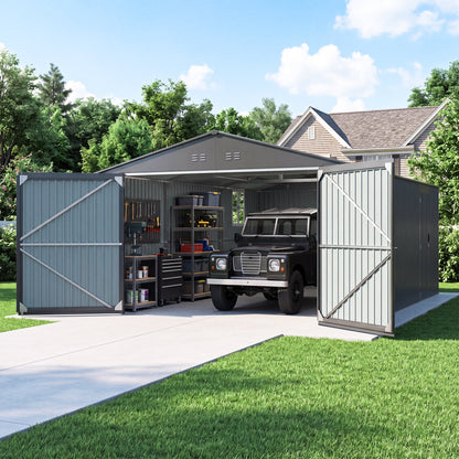 20' x 13' Outdoor Storage Shed with Double Doors and Skylight - Metal