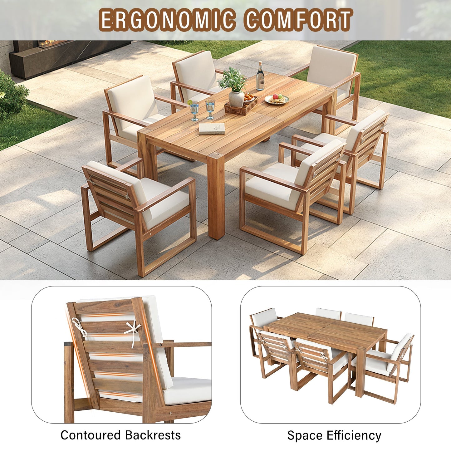 TREXM Patio Table and Chairs Set, 7-Piece Outdoor Dining Set for 6