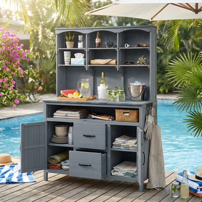 TOPMAX 45" Outdoor Fir Wood Potting Bench with Storage – Garden Workstation & Patio Kitchen Island