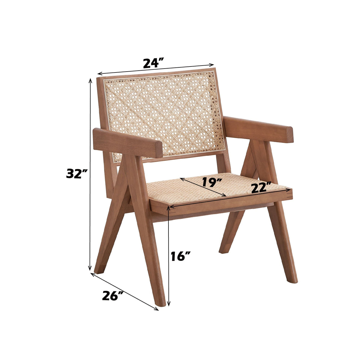 Velentina Rattan Accent Chair – Natural Woven Seat & Back Cushion with Lightweight Frame