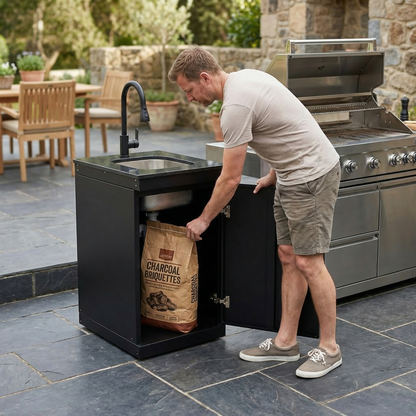 Stainless Steel Double‑Door Outdoor Sink Cabinet with Tap