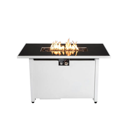 43" Rectangular Outdoor Fire Pit Table – White, 50,000 BTU Adjustable Flame