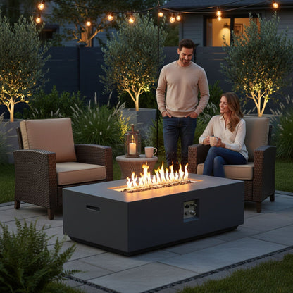Volon 48" × 30" Rectangular Fiber‑Concrete Fire Pit Table – Light Gray - 50,000 BTU