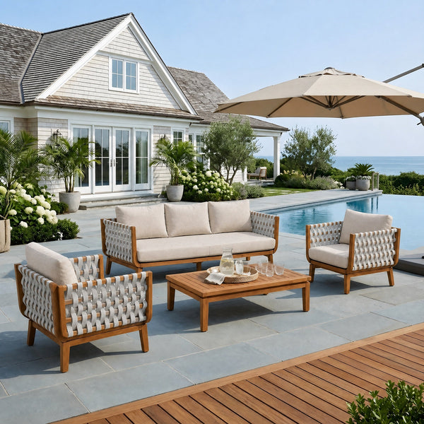 Acacia Wood Outdoor Patio Furniture Set with Rope Accents 4-Piece