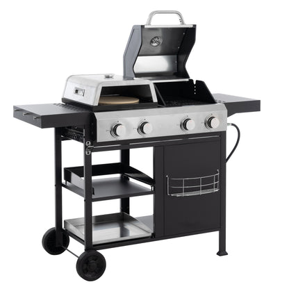 2+2 multifunctional gas barbecue grill and covered grill combination for outdoor cooking