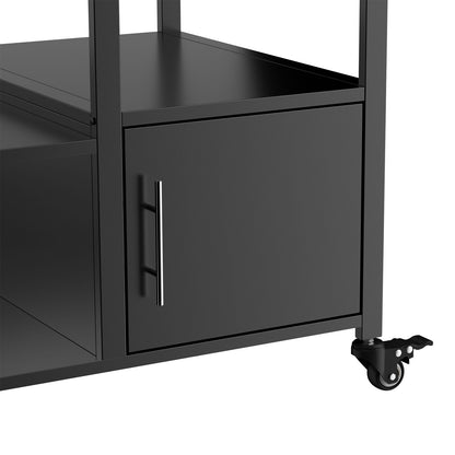 Outdoor Grill Table for Big Egg‑Style BBQ with Metal & Stainless Steel Cart and Storage — Black/Silver