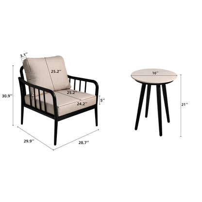 3-Piece Modern Aluminum Outdoor Conversation Set with Sunbrella Cushions & Side Table