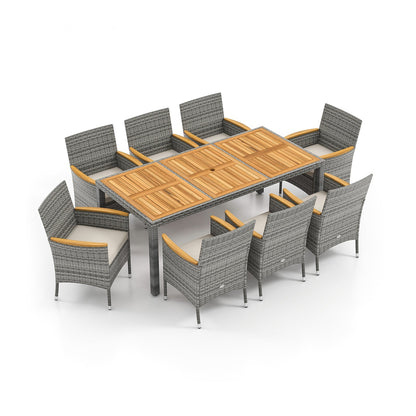 9 Pieces Patio PE Wicker Dining Set for Deck Garden and Yard