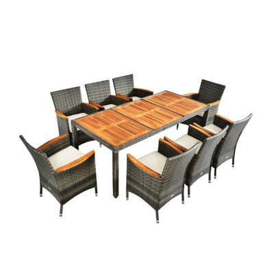 9 Pieces Rattan Patio Dining Set with Acacia Wood Table and Cushioned Chair