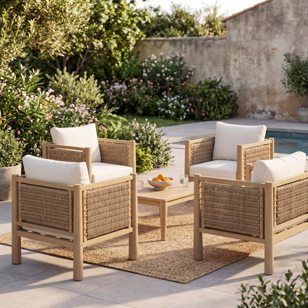 Set of 4 Outdoor Acacia Wood Patio Chairs