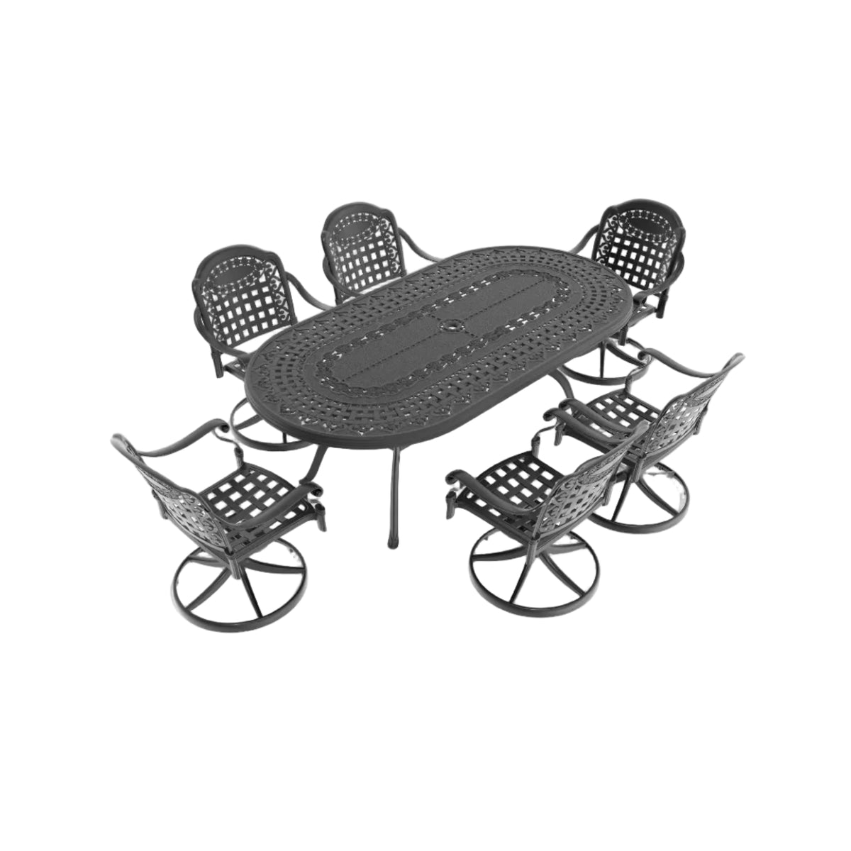 7-Piece Cast Aluminum Patio Dining Set with Oval Table - Black