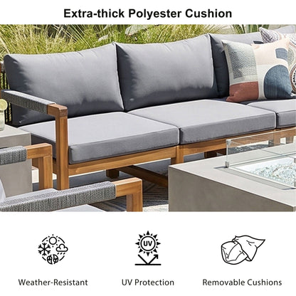 Acacia Wood Outdoor Modular Seating Set with Rope Accents & Water‑Resistant Cushions – 3‑Piece