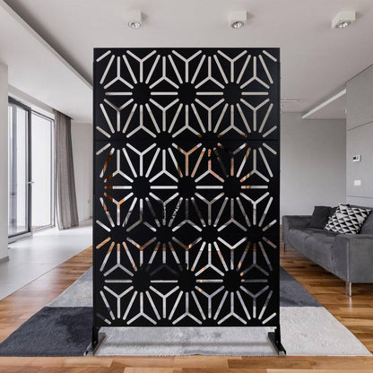 4 Ft. X 6.33 Ft. Black Outdoor and Indoor Freestanding Metal Privacy Screen Fence Panels for outside Lawn Garden