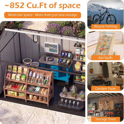 Resin 8' × 16' Outdoor Storage Shed with Weatherproof Construction