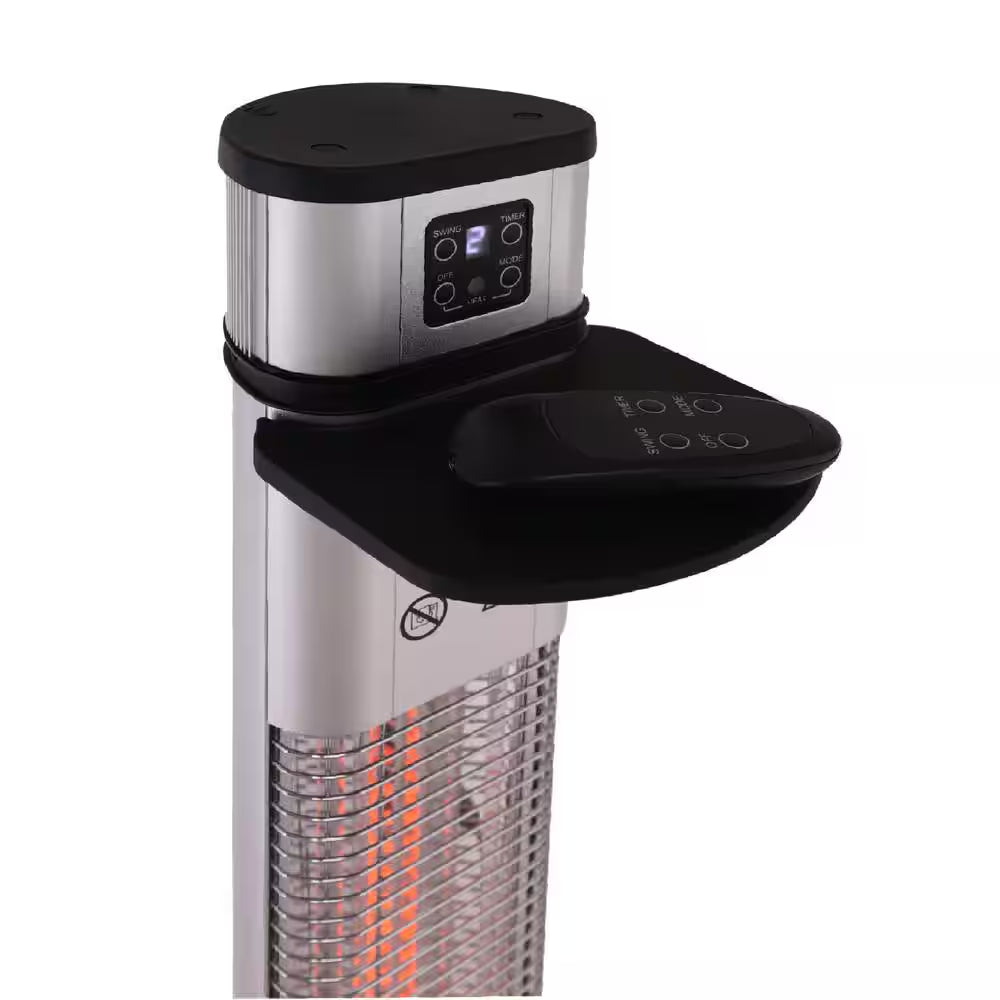 1500- Watt Stainless Steel Remote Control Stand Patio Heater with Three Power Settings and Oscillation