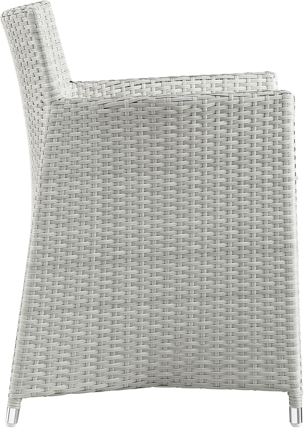 Junction Wicker Rattan 7-Piece Outdoor Patio Dining Set with 63" Dining Table and Six Dining Armchairs with Cushions in Gray White