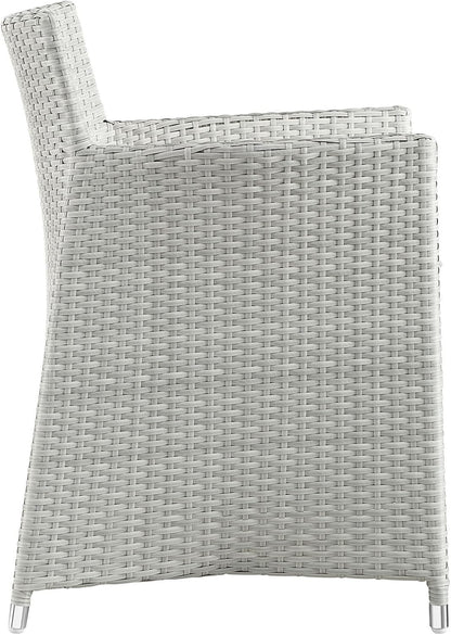 Junction Wicker Rattan 7-Piece Outdoor Patio Dining Set with 63" Dining Table and Six Dining Armchairs with Cushions in Gray White