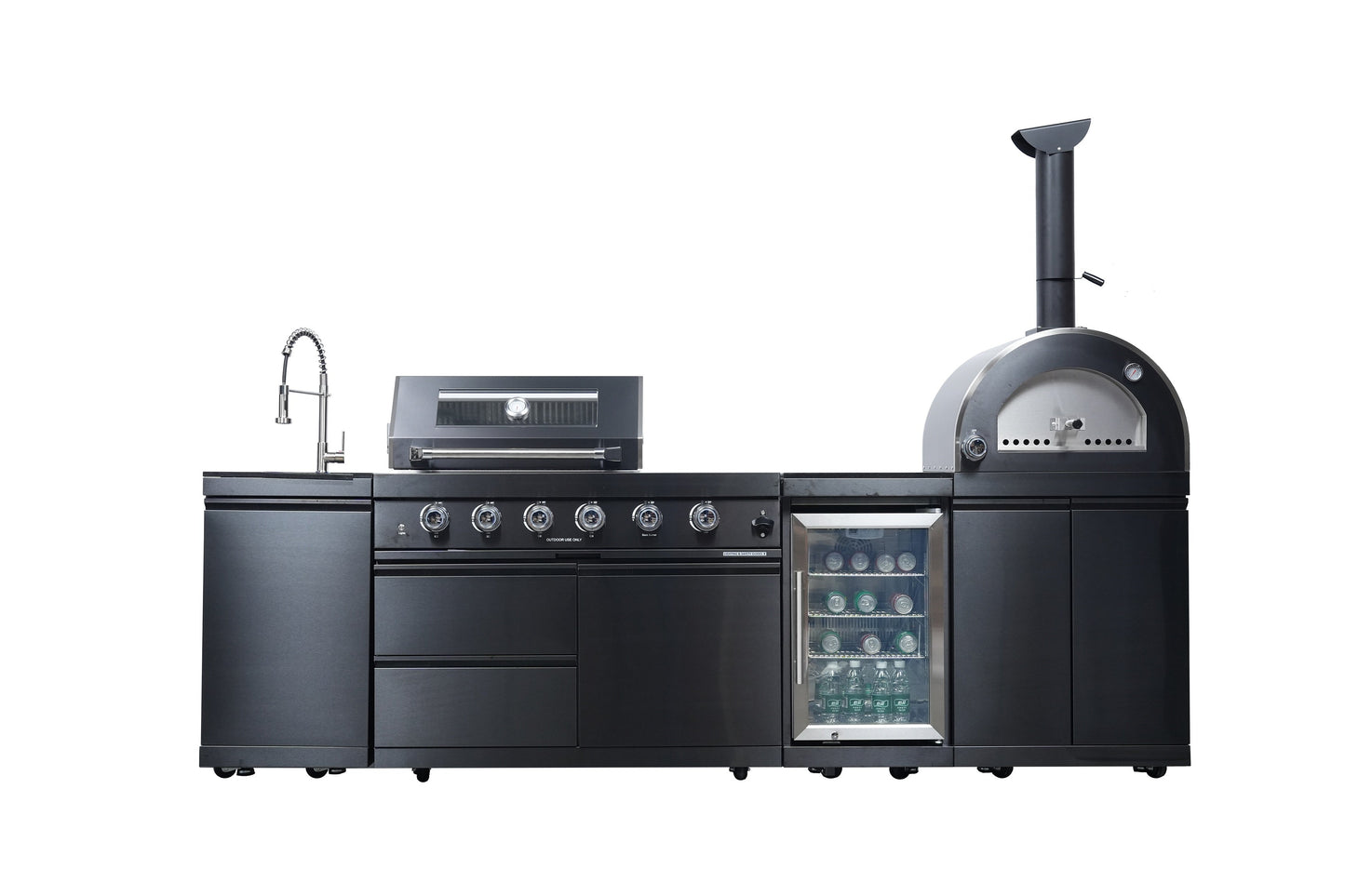 Black 112-Inch Double Stainless Steel Gas Outdoor Kitchen Grill