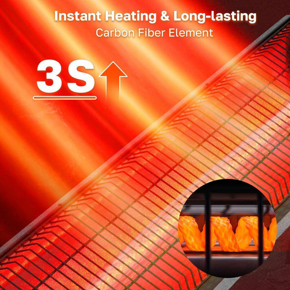 1500 BTU Electric Infrared Heater Freestanding Wall Mount Waterproof Black Metal Remote Control 8 Heat Levels with Timer