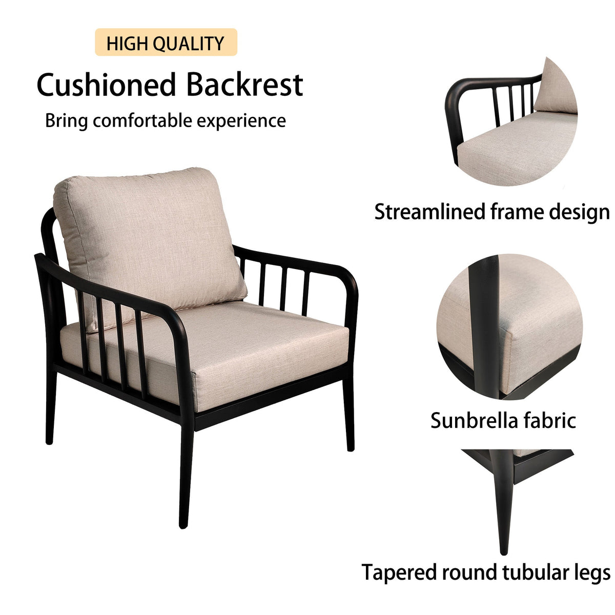 5‑Piece Modern Aluminum Patio Furniture Set – Sunbrella Cast Silver Cushions & Carrara Sintered Stone Tables