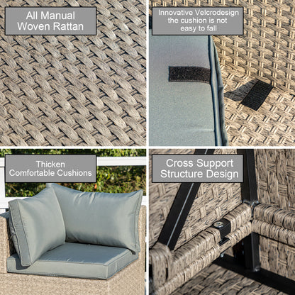 7-Piece Boho Outdoor Wicker Sectional Conversation Set with Grey Cushions & Coffee Table