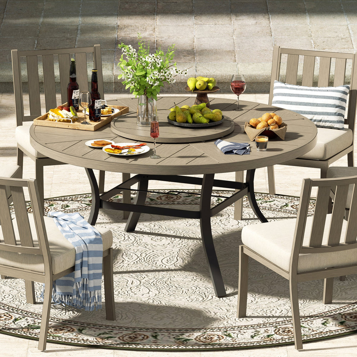 Azur Patio Round Dining Table Sets With Armless Chair And Sunbrella® Cushions