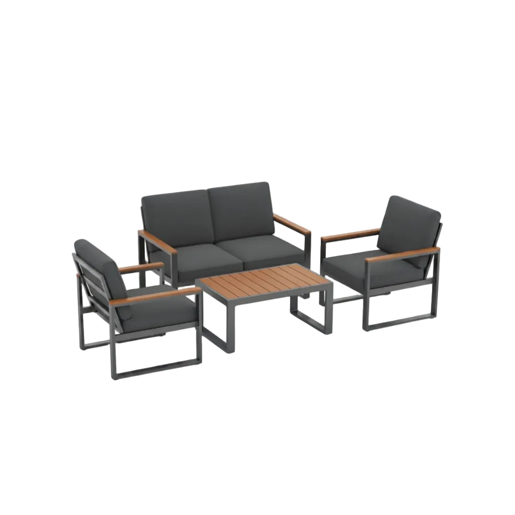 4 Piece  Aluminum Patio Furniture Set with Armrests and Tabletop-Gray