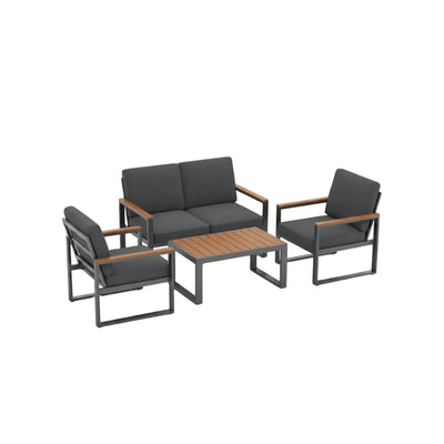 4 Piece  Aluminum Patio Furniture Set with Armrests and Tabletop-Gray