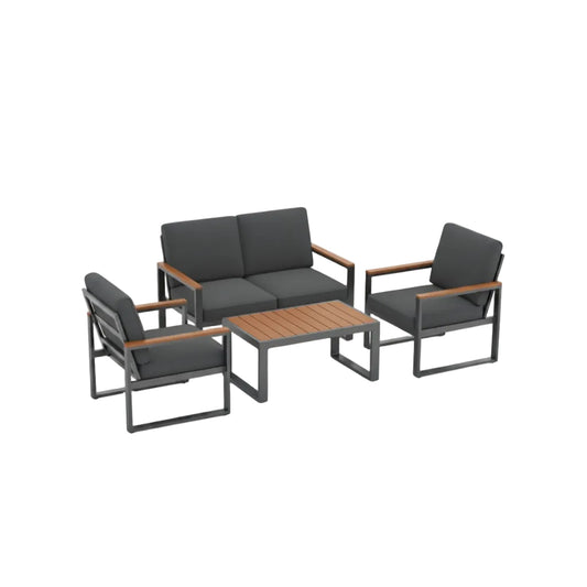 4 Piece  Aluminum Patio Furniture Set with Armrests and Tabletop-Gray