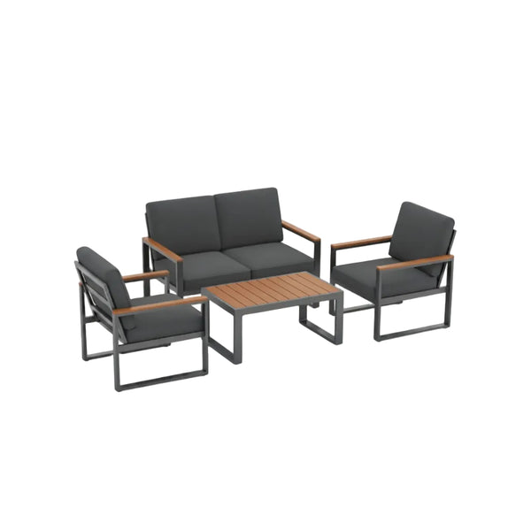 4 Piece  Aluminum Patio Furniture Set with Armrests and Tabletop-Gray