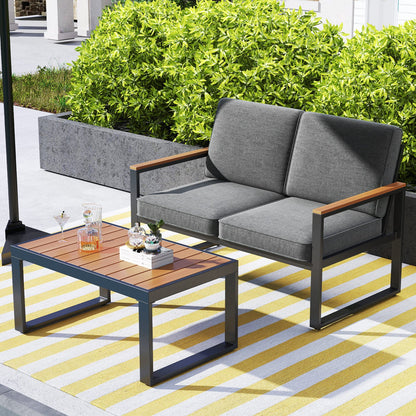 4 Piece  Aluminum Patio Furniture Set with Armrests and Tabletop-Gray