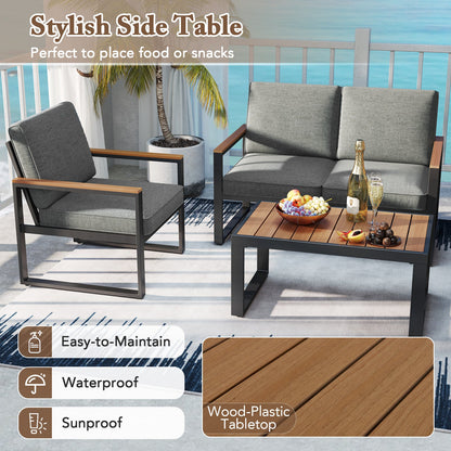 4 Piece  Aluminum Patio Furniture Set with Armrests and Tabletop-Gray