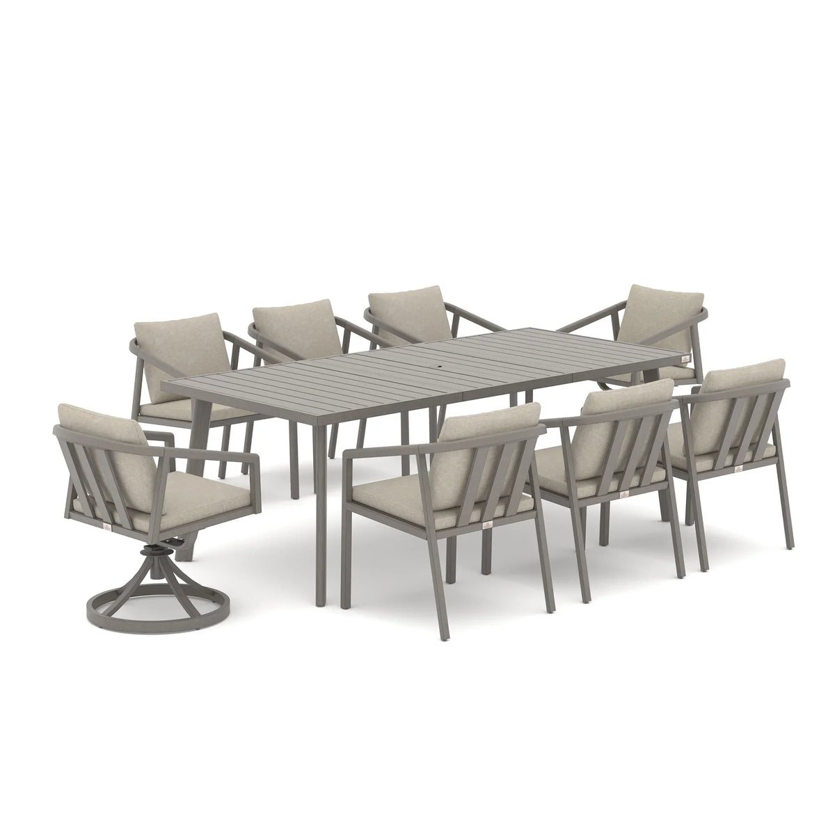 Amalfi Rectangular Aluminum Table with 6 Fixed Chairs and 2 Swivel Chairs