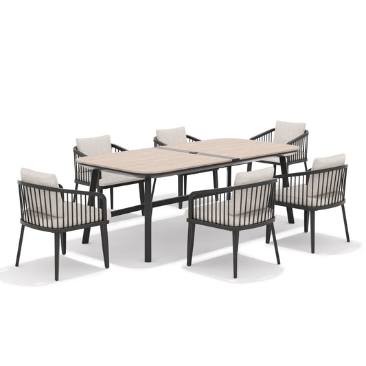 Asheville Patio Rectangular Dining Table and 6 Dining Chairs