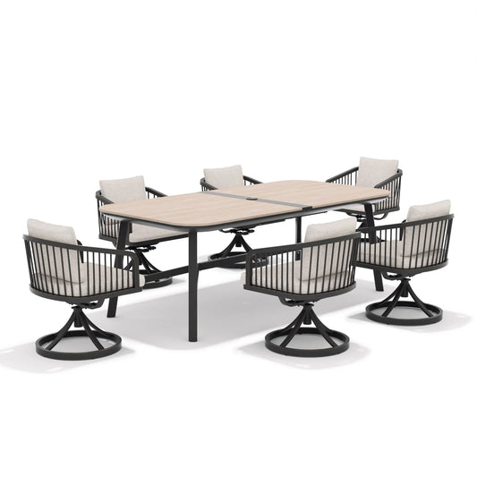 Asheville Patio Rectangular Dining Table and 6 Swivel Chairs