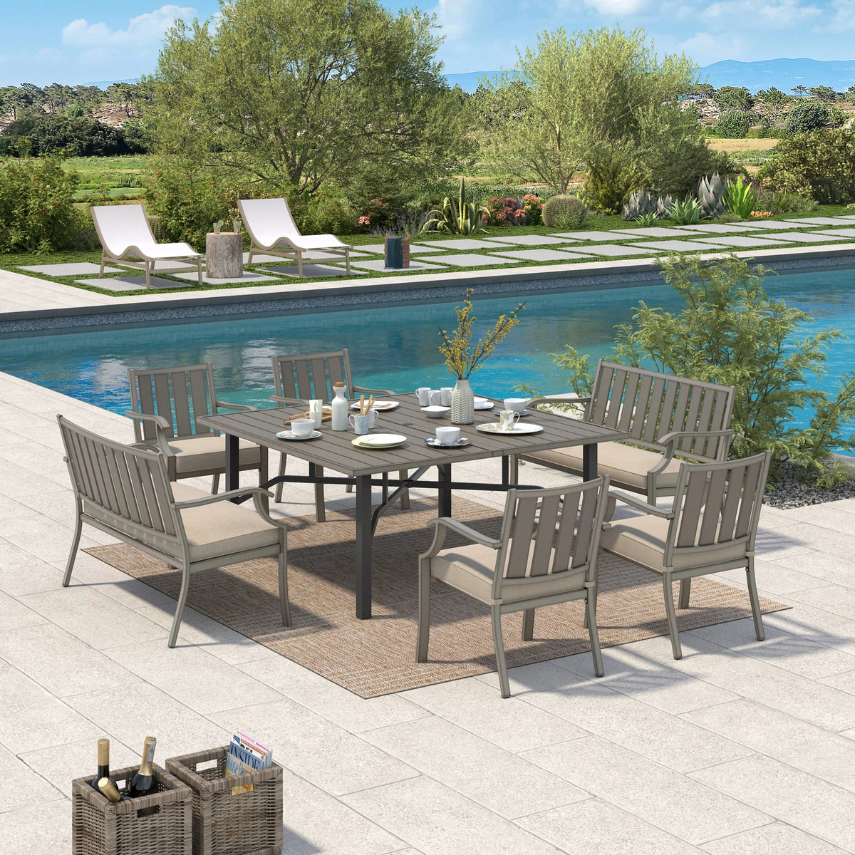 Azur Outdoor Square Dining Table Set For 8-Person With Sunbrella® Cushions