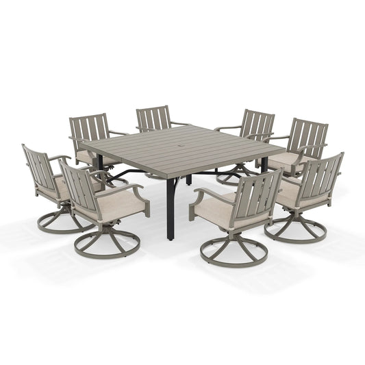 Azur Outdoor 8 Person Square Dining Set with Sunbrella® Cushions