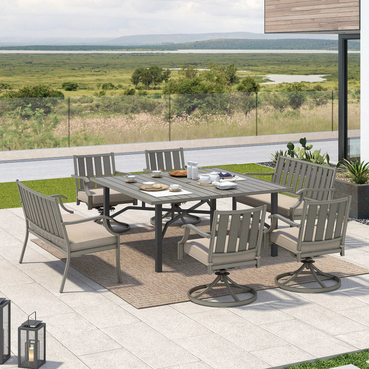 Azur Outdoor Square Dining Table Set For 8-Person With Sunbrella® Cushions